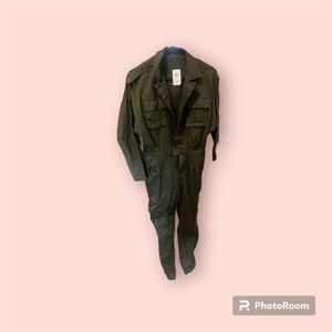 Olive colored small sized one piece jumpsuit. Good for recreational.